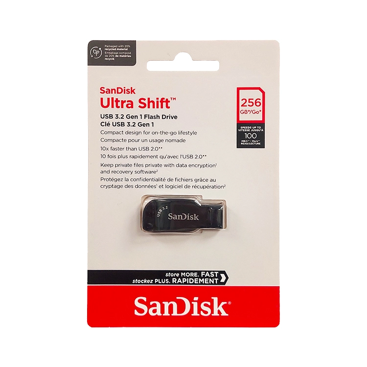 Pendrive Sandisk 256GB Ultra Shift Negro Art.SDCZ410-256G-G46